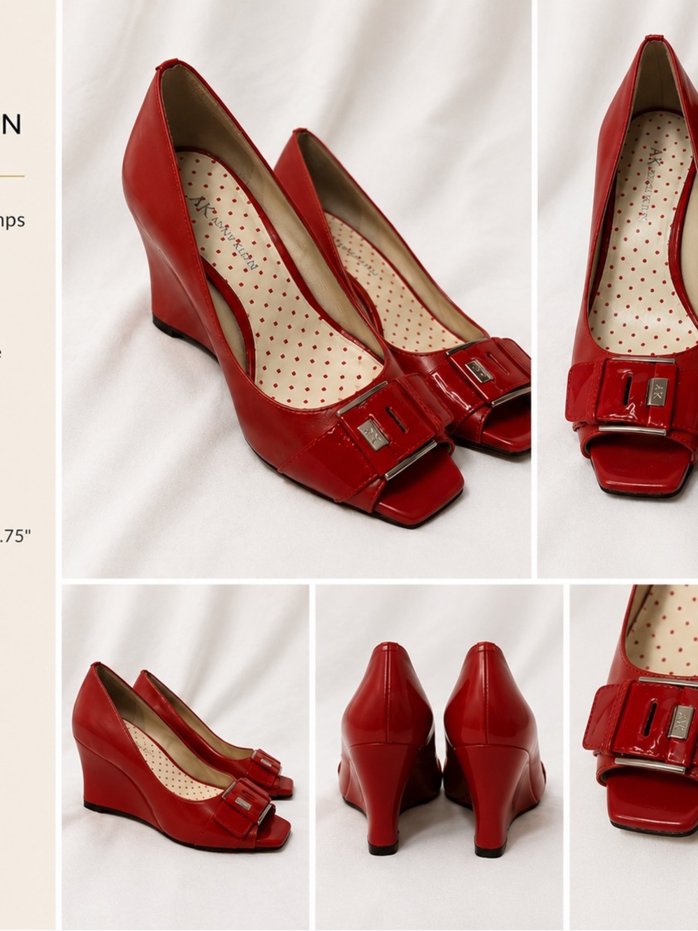 Anne Klein Red Patent Peep-Toe Wedge Pumps